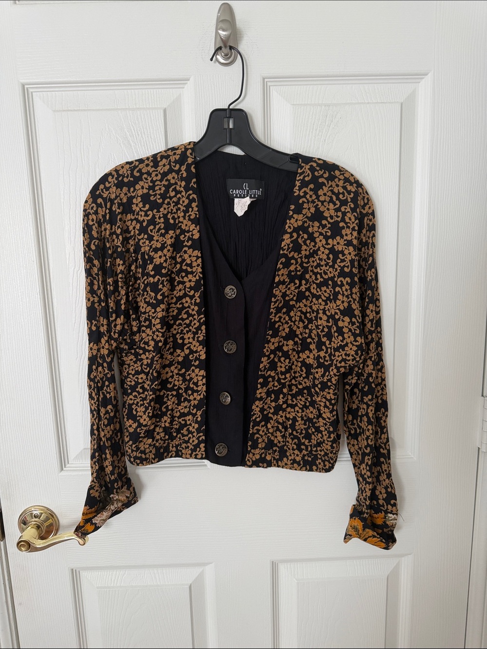 Vintage Carole Little Black and Brown Floral-Print Button Blouse medium crop